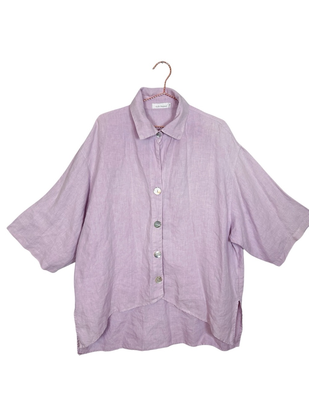 Cut Loose 100% Linen Button-Front Tunic Lilac